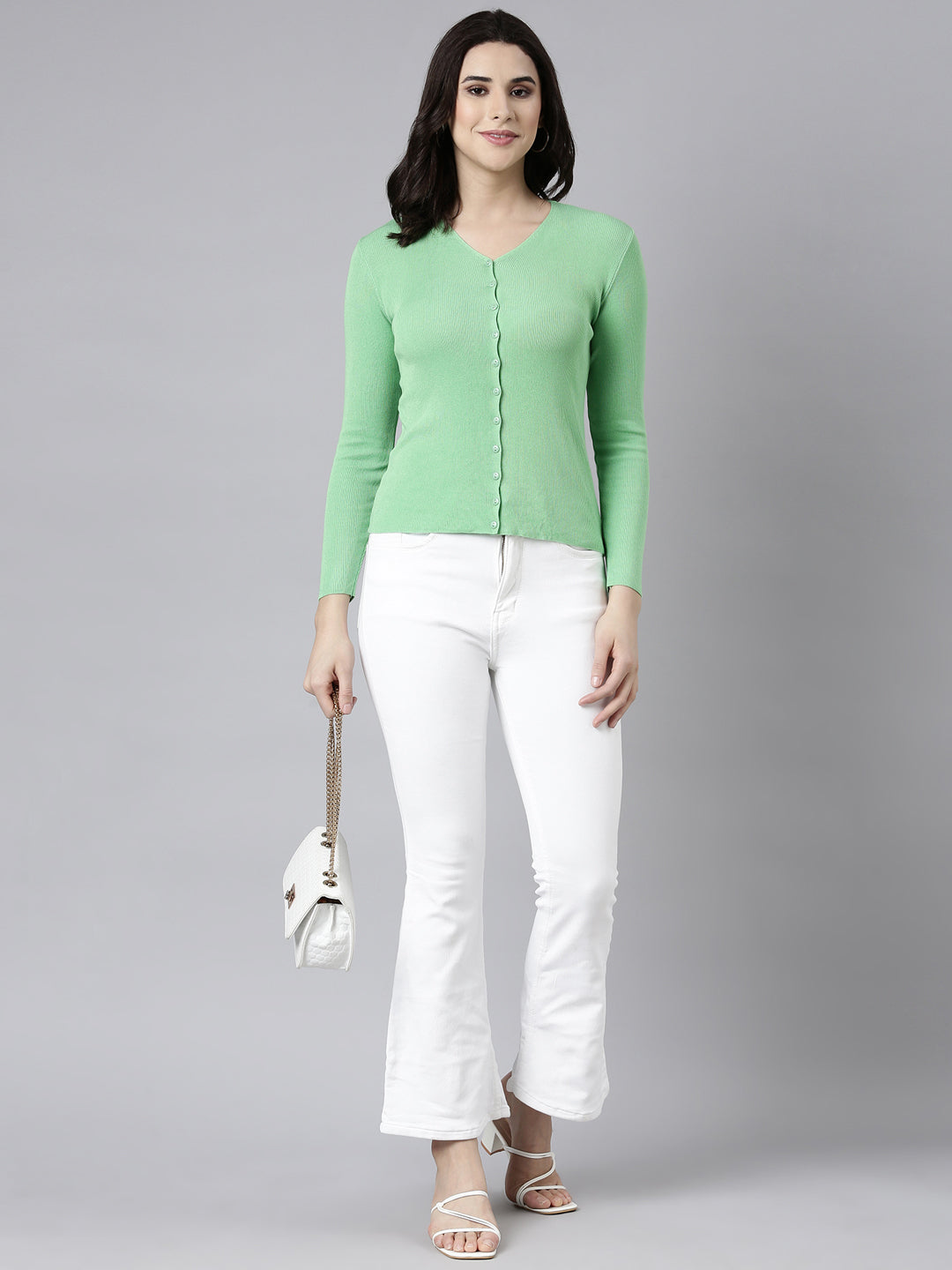 Women Solid Green Cardigan