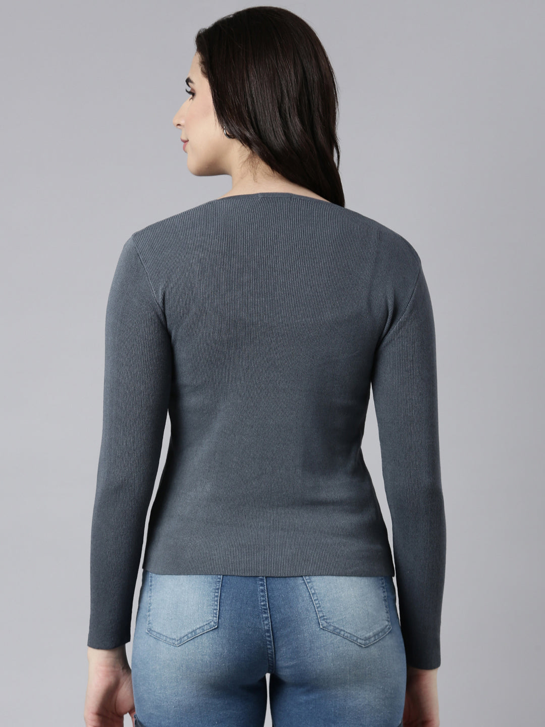 Women's Solid Grey Cardigan