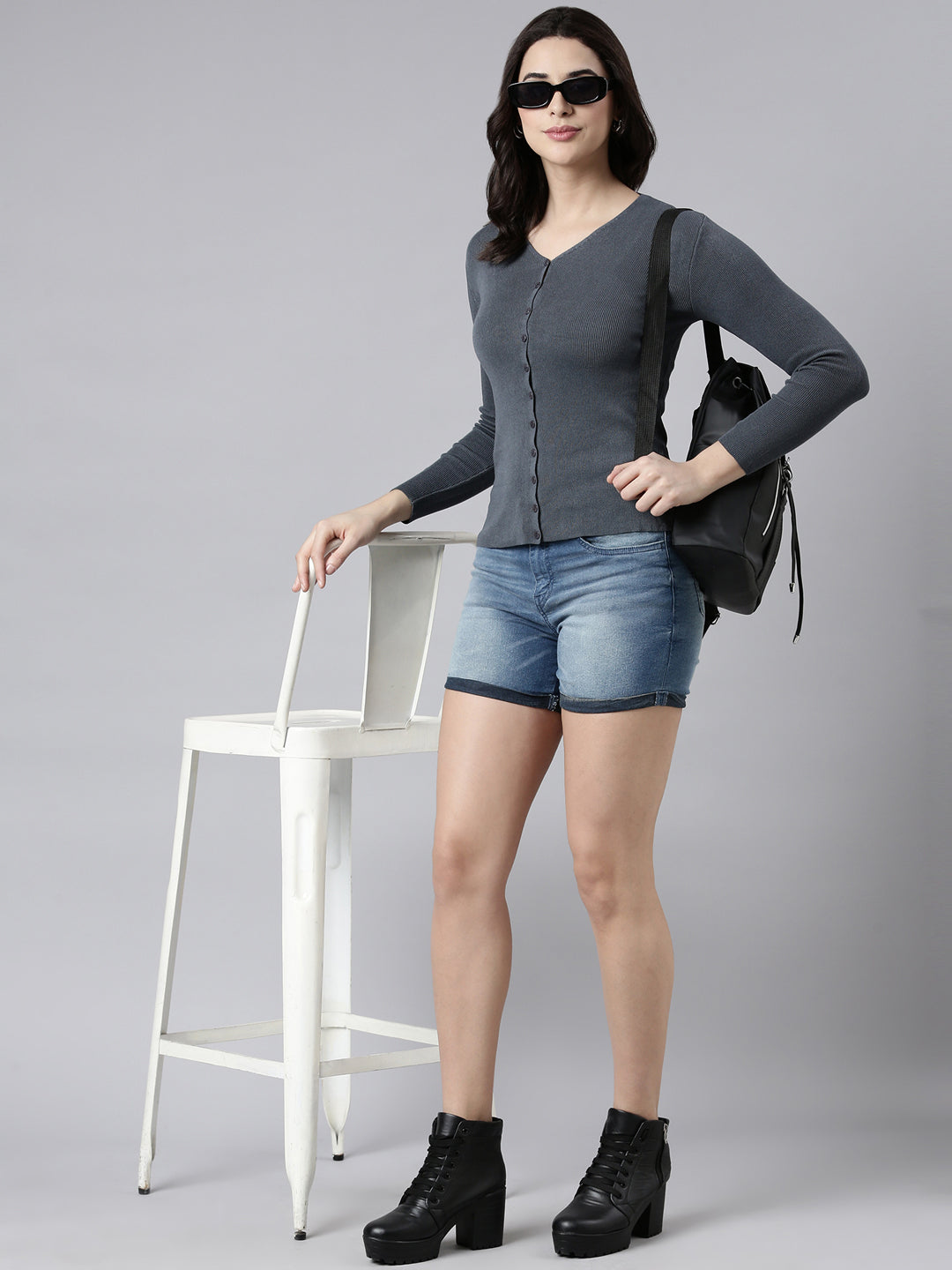 Women's Solid Grey Cardigan