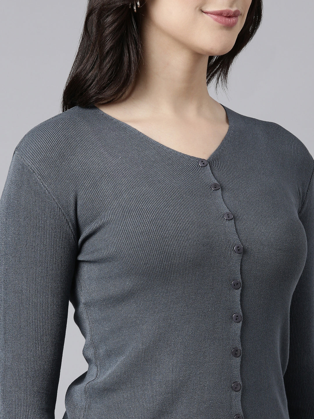 Women's Solid Grey Cardigan