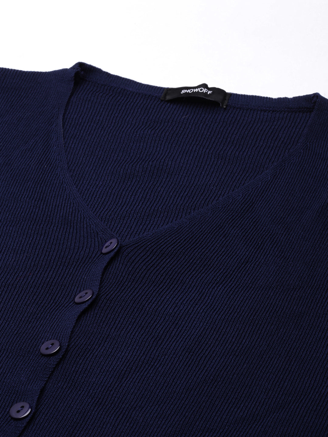 Women Solid Navy Blue Cardigan