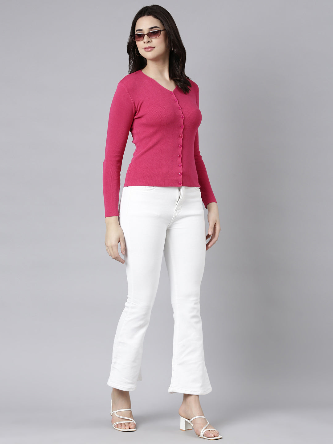 Women Solid Pink Cardigan