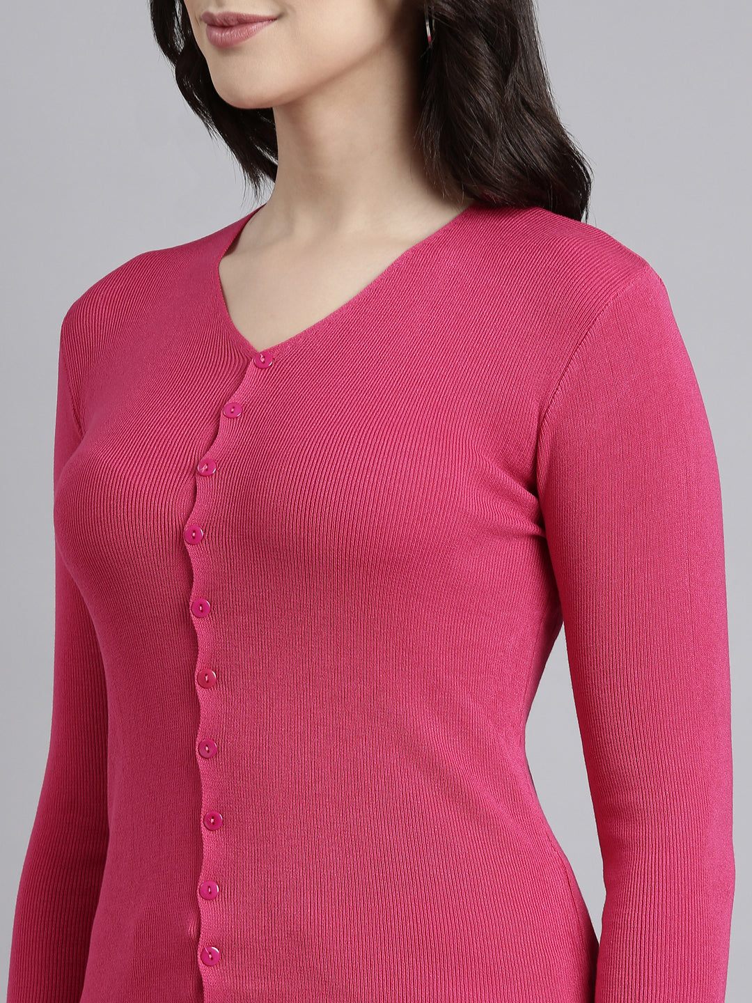 Women Solid Pink Cardigan