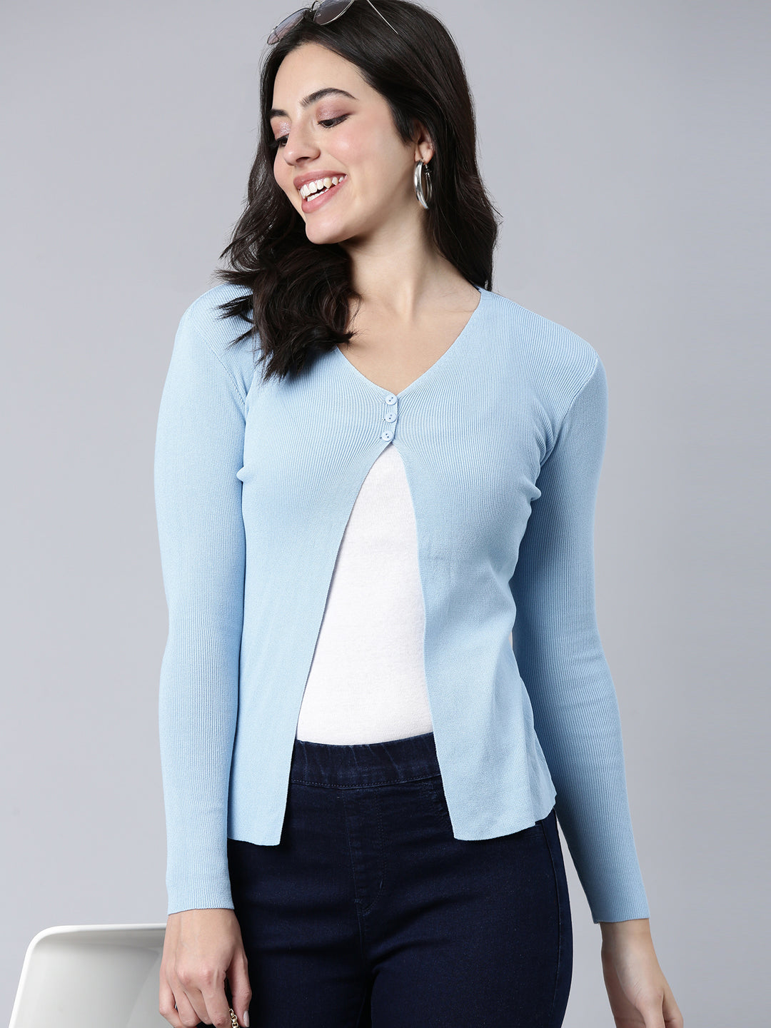 Women's Solid Blue Shrug