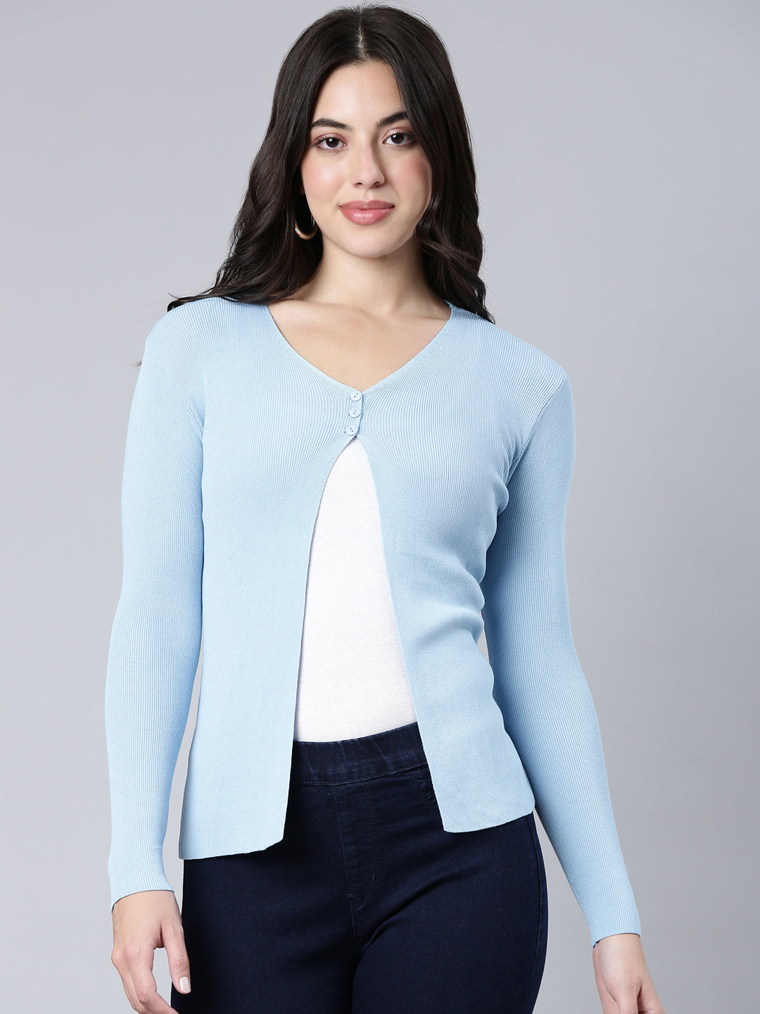 Women's Solid Blue Shrug