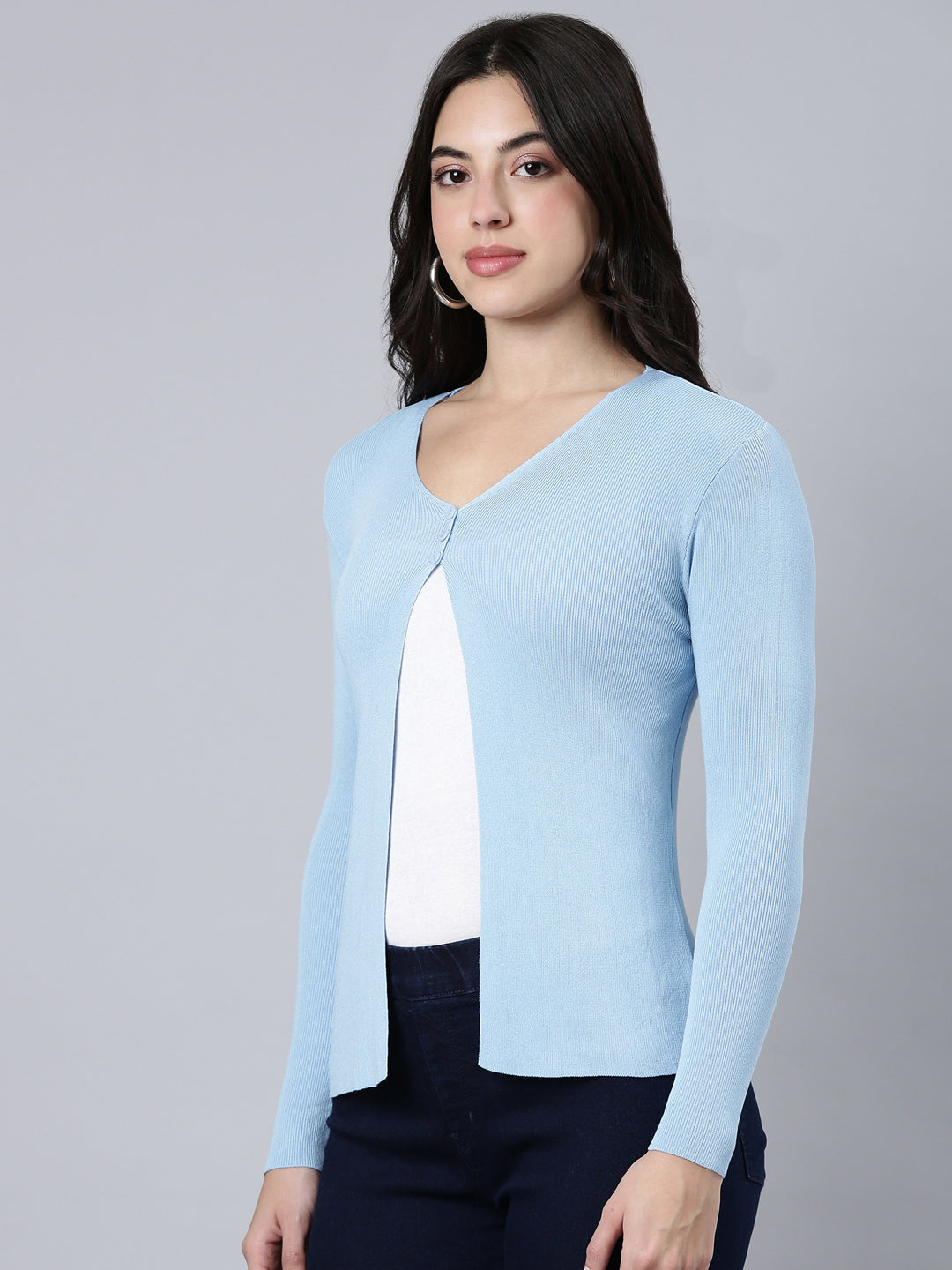 Women's Solid Blue Shrug