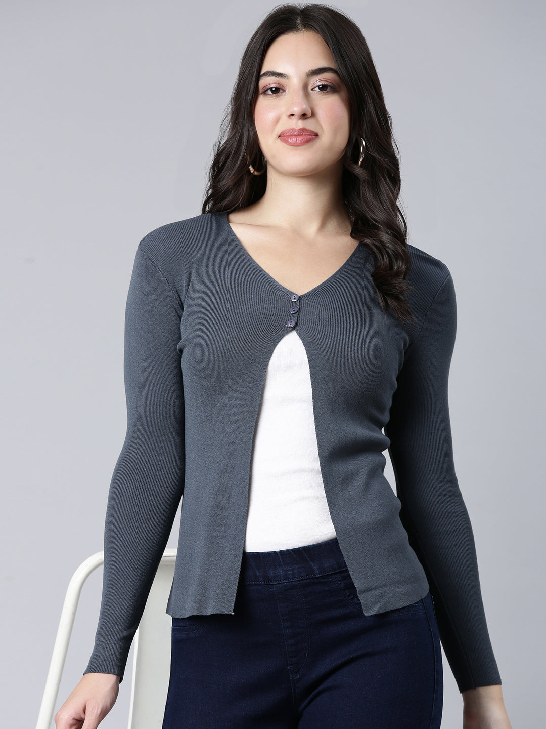 Women's Solid Grey Shrug