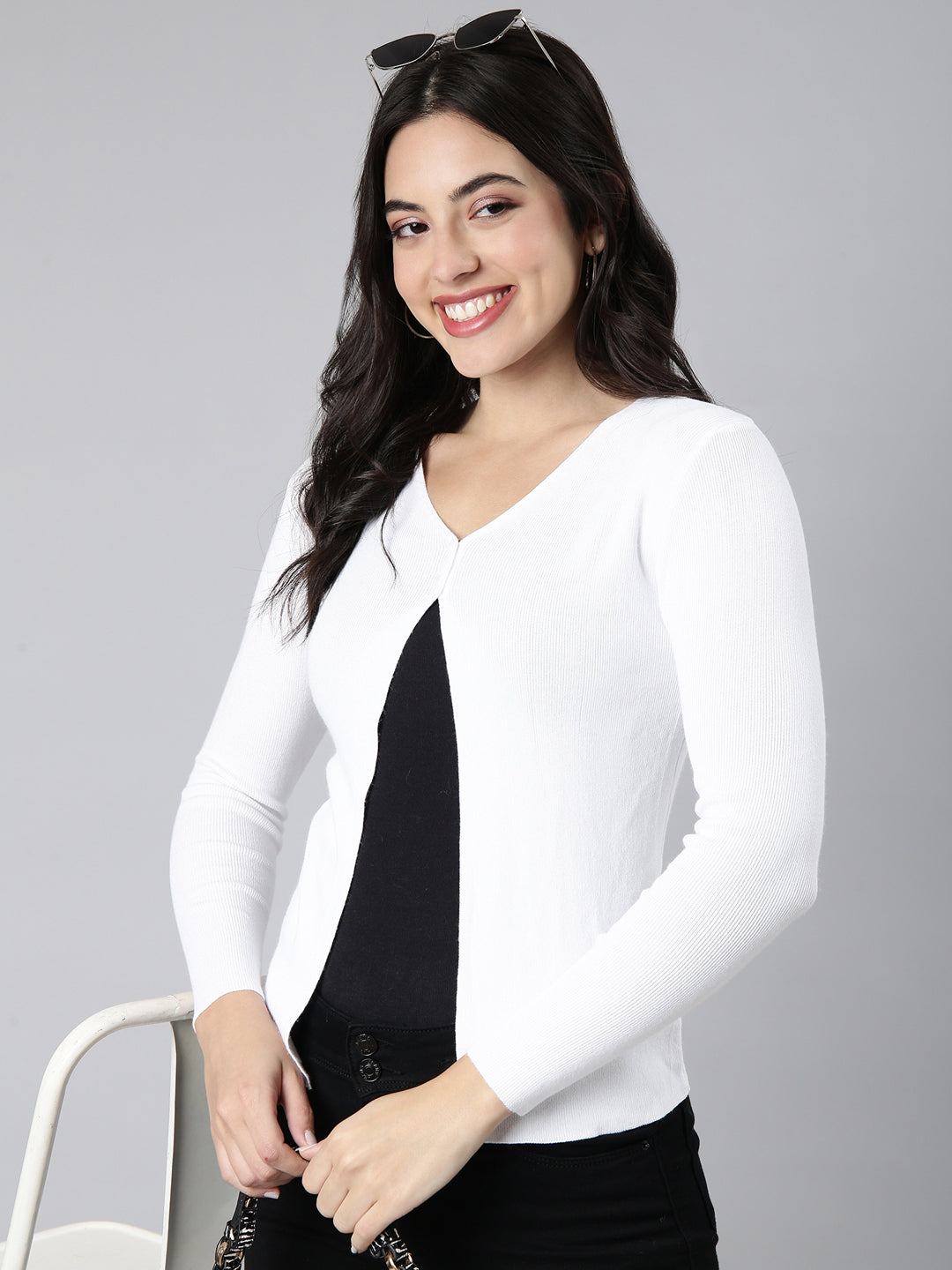 Women Solid White Shrug