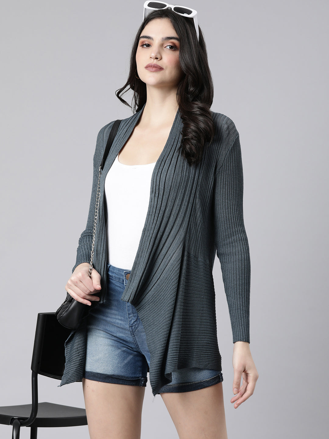 Women's Solid Grey Shrug