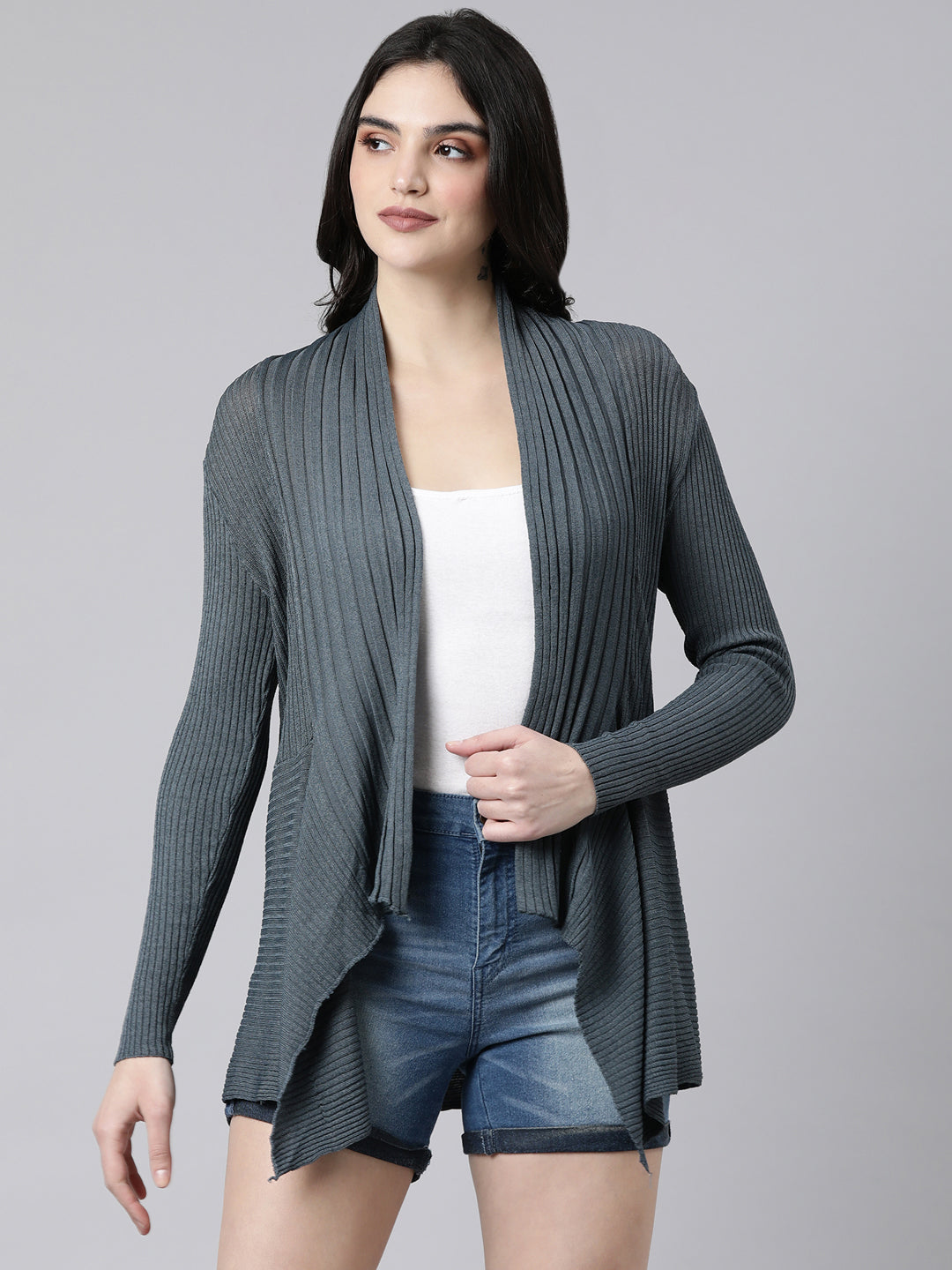 Women's Solid Grey Shrug