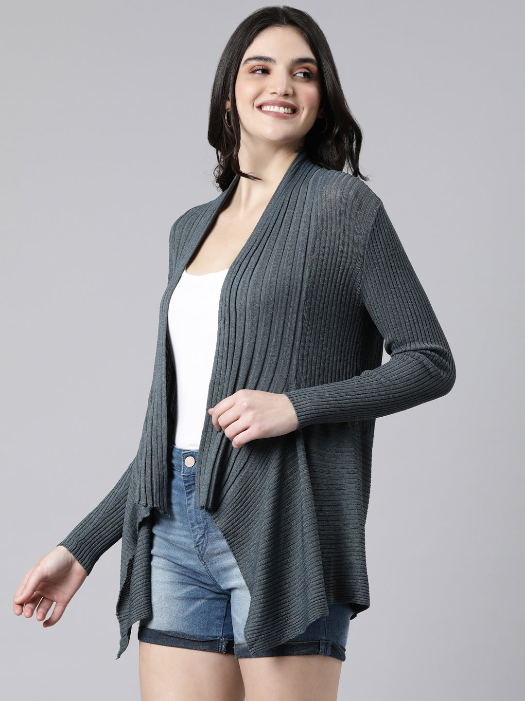 Women's Solid Grey Shrug
