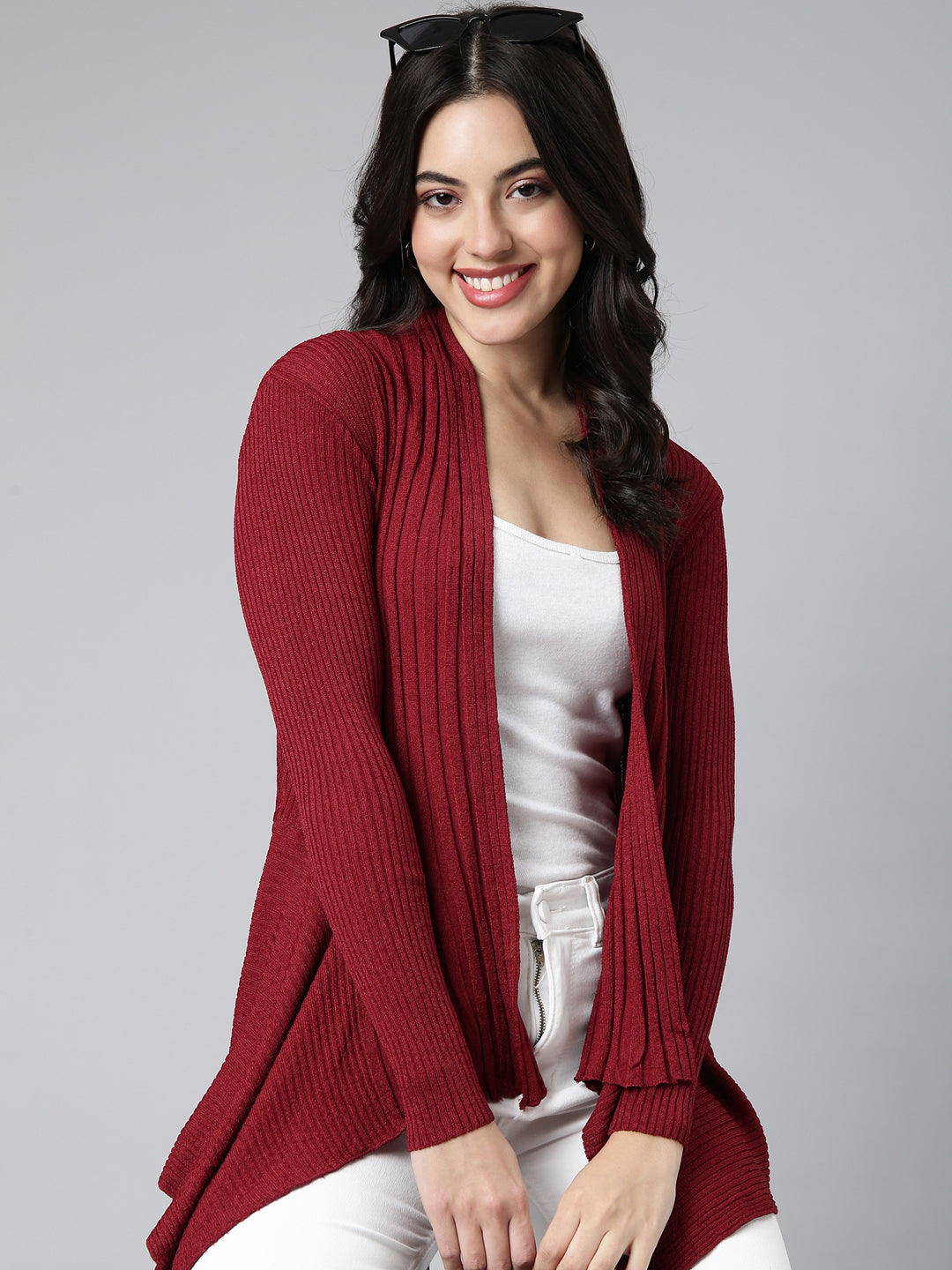 Women's Solid Maroon Shrug