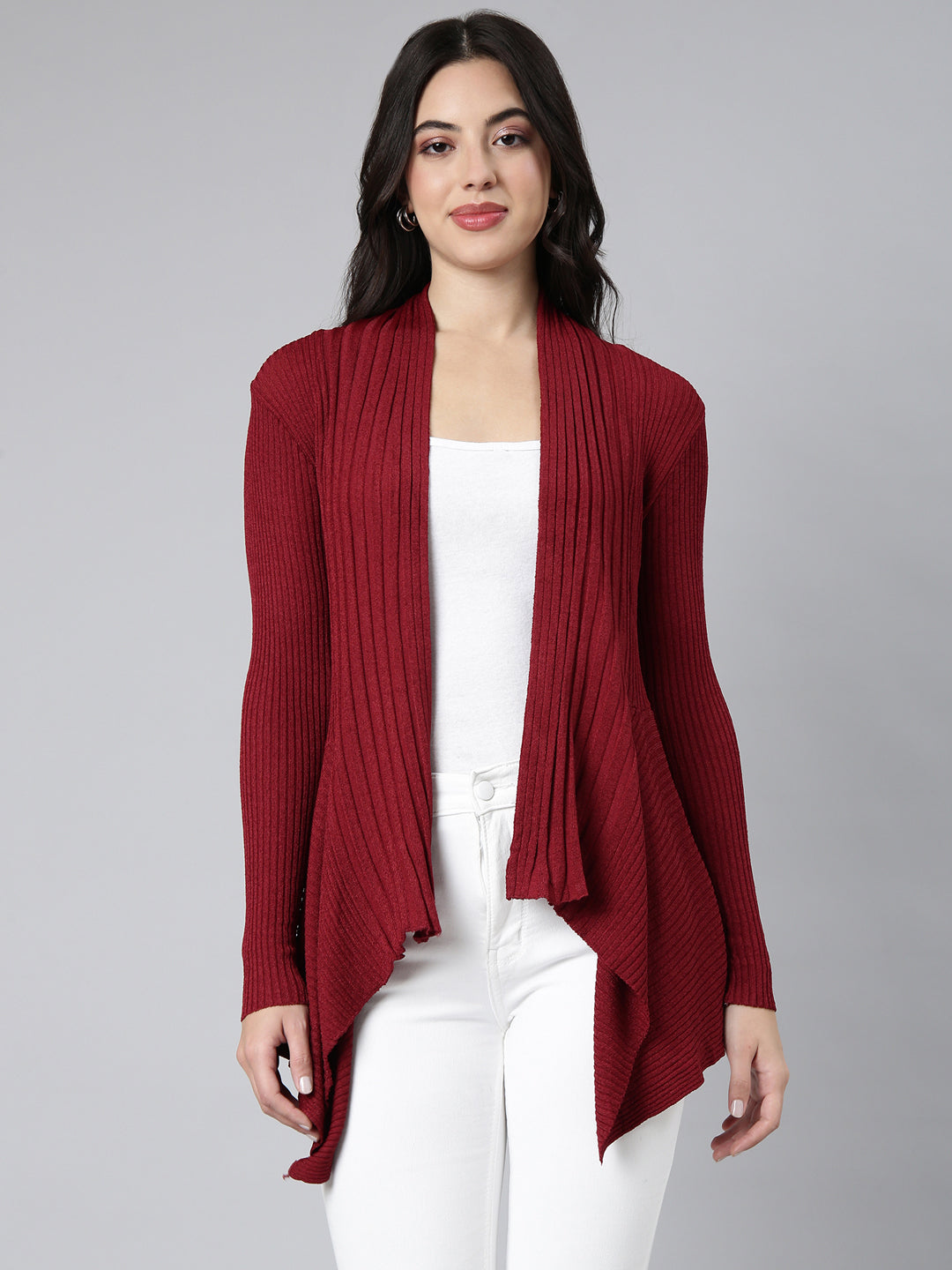 Women's Solid Maroon Shrug