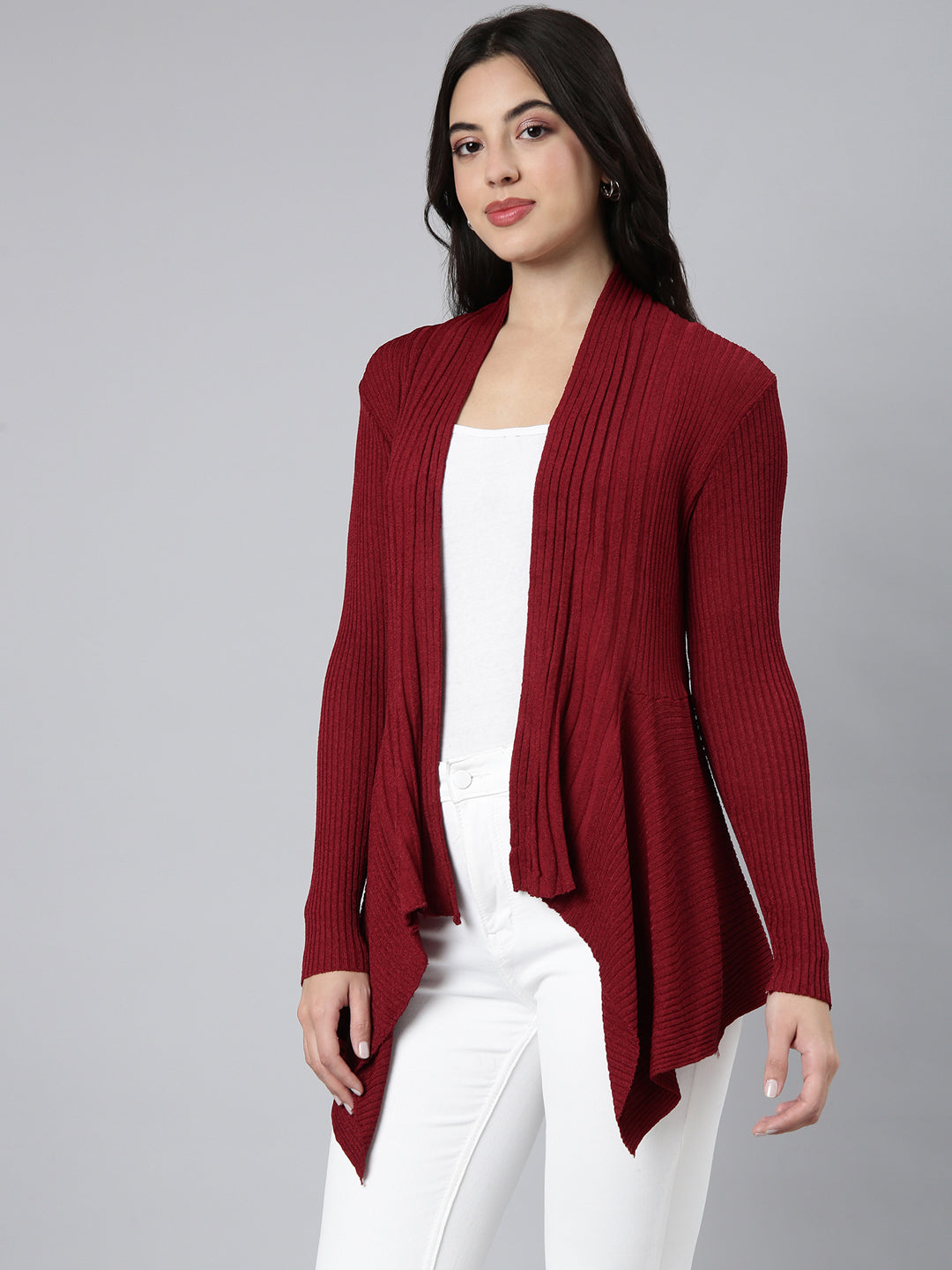 Women's Solid Maroon Shrug