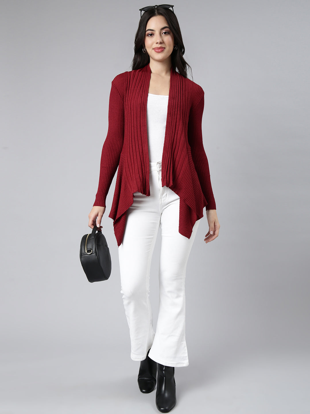 Women's Solid Maroon Shrug