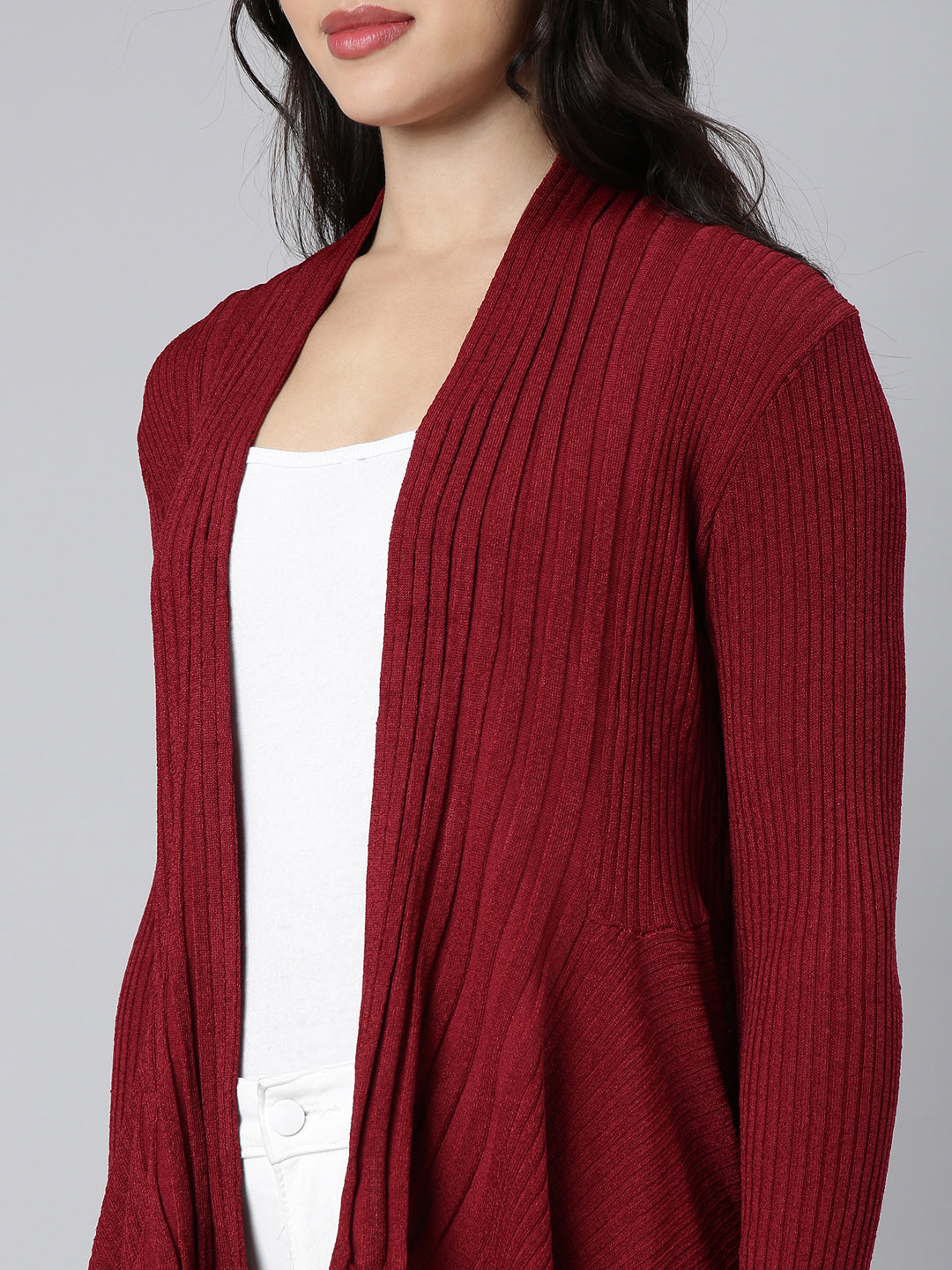 Women's Solid Maroon Shrug