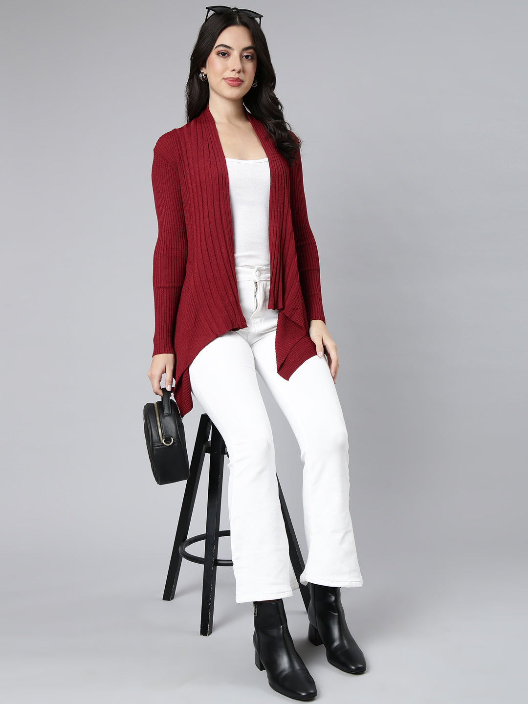 Women's Solid Maroon Shrug