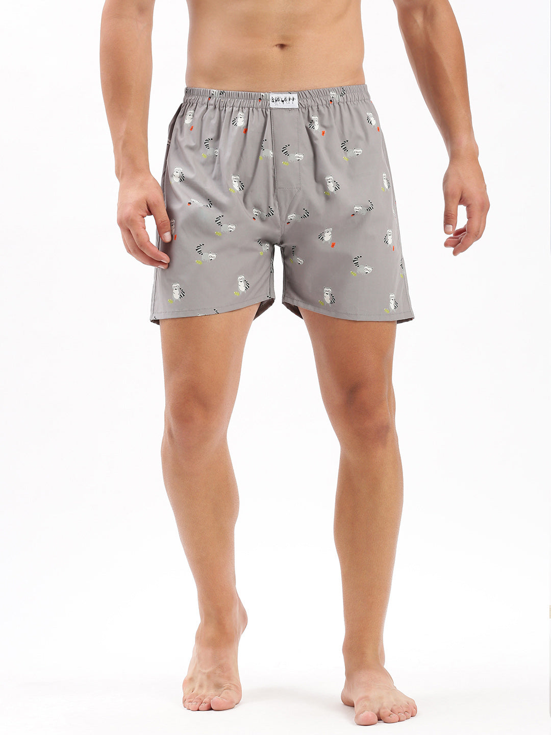 Men Printed Grey Boxer