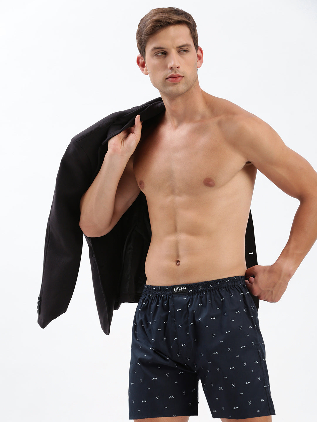 Men Printed Navy Blue Boxer