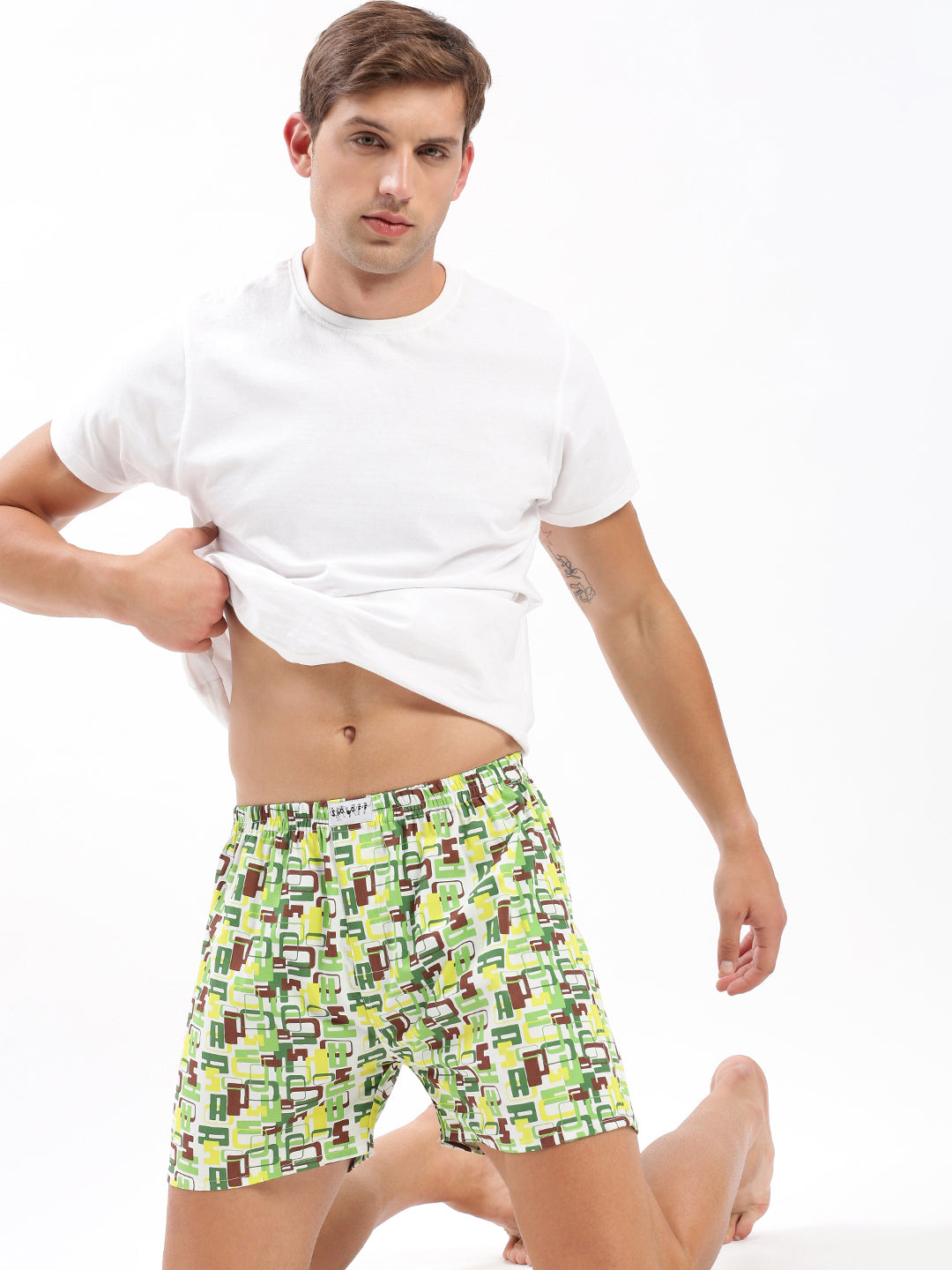 Men Printed Green Boxer