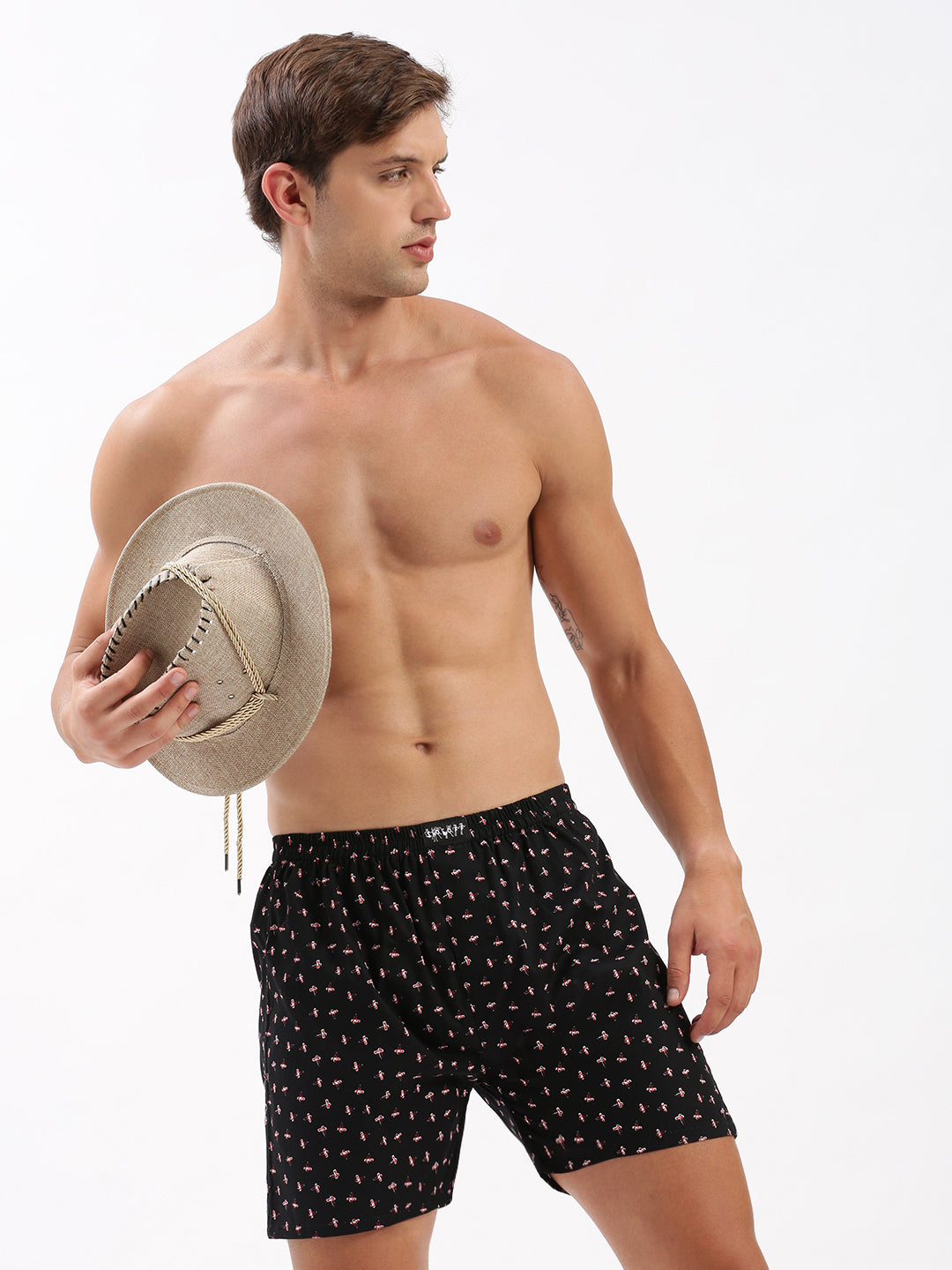 Men Printed Black Boxer