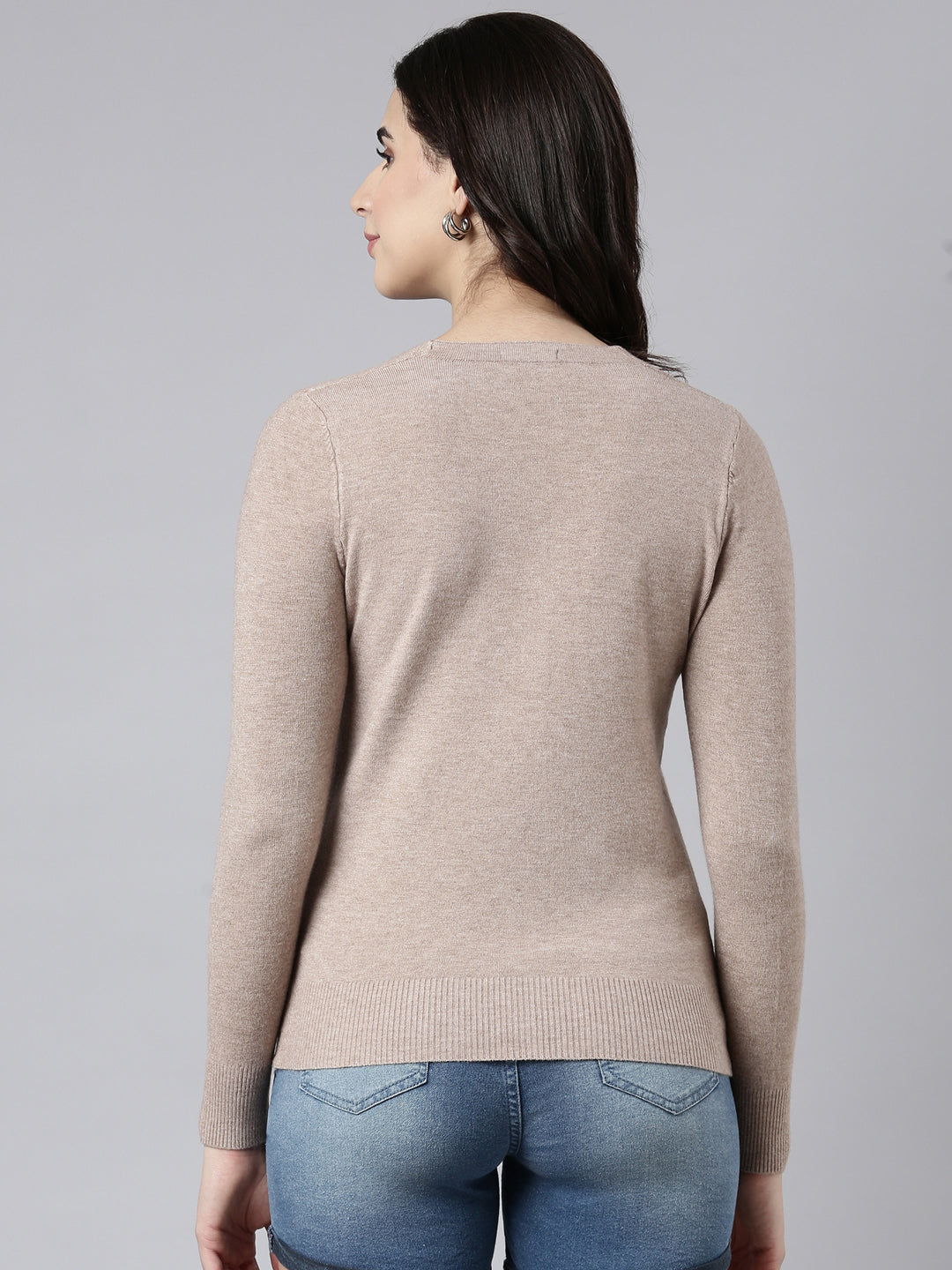 Women's Solid Beige Cardigan