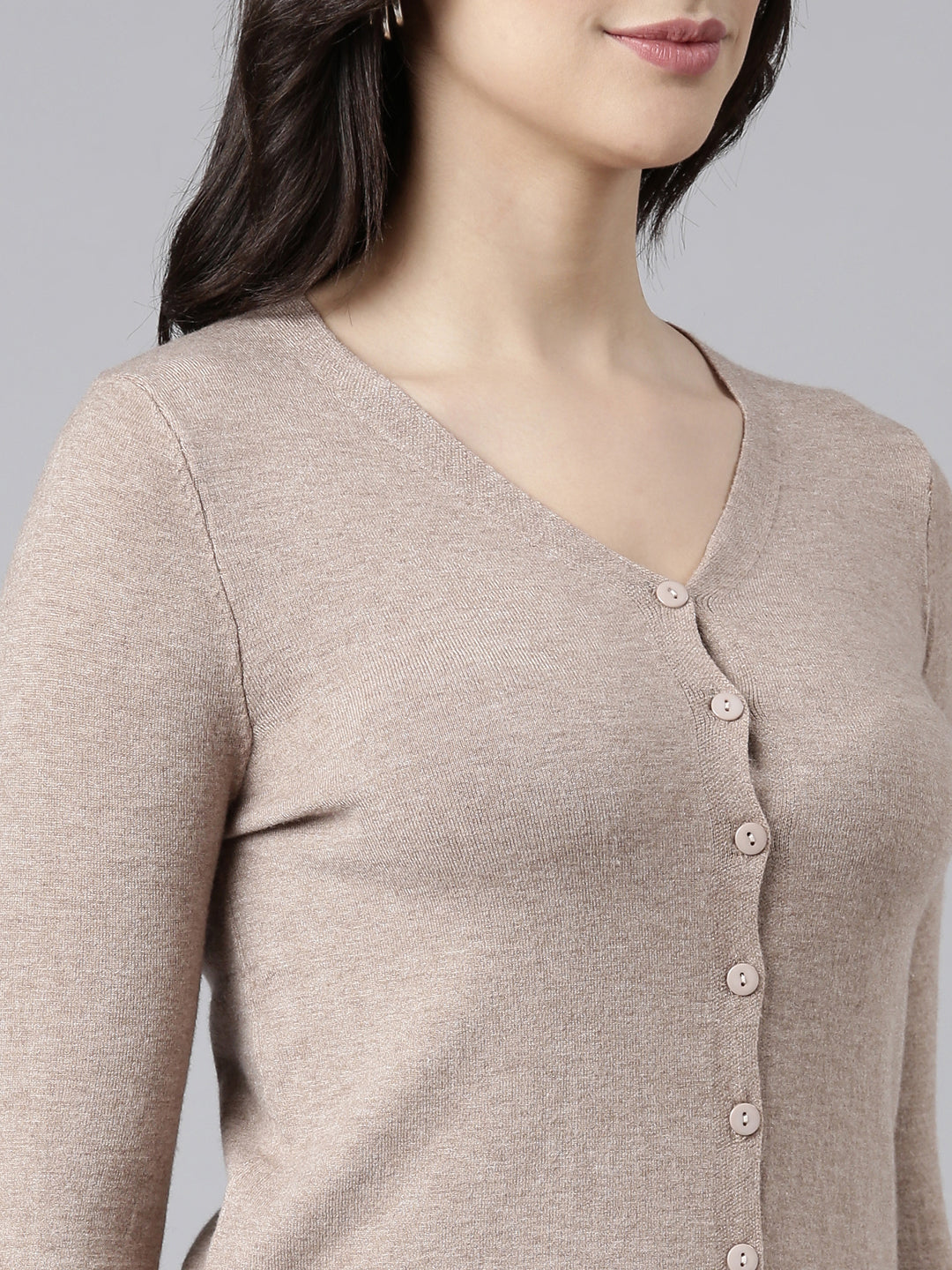 Women's Solid Beige Cardigan