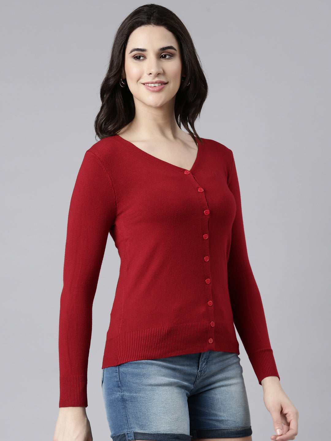 Women's Solid Maroon Cardigan