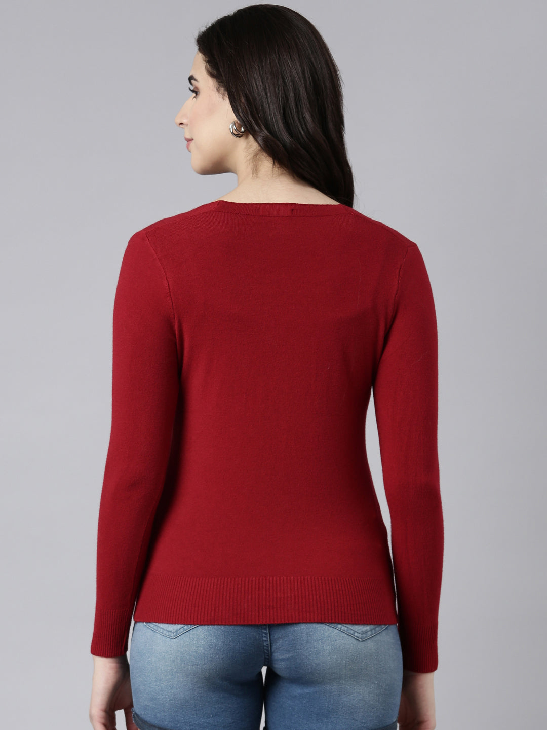 Women's Solid Maroon Cardigan