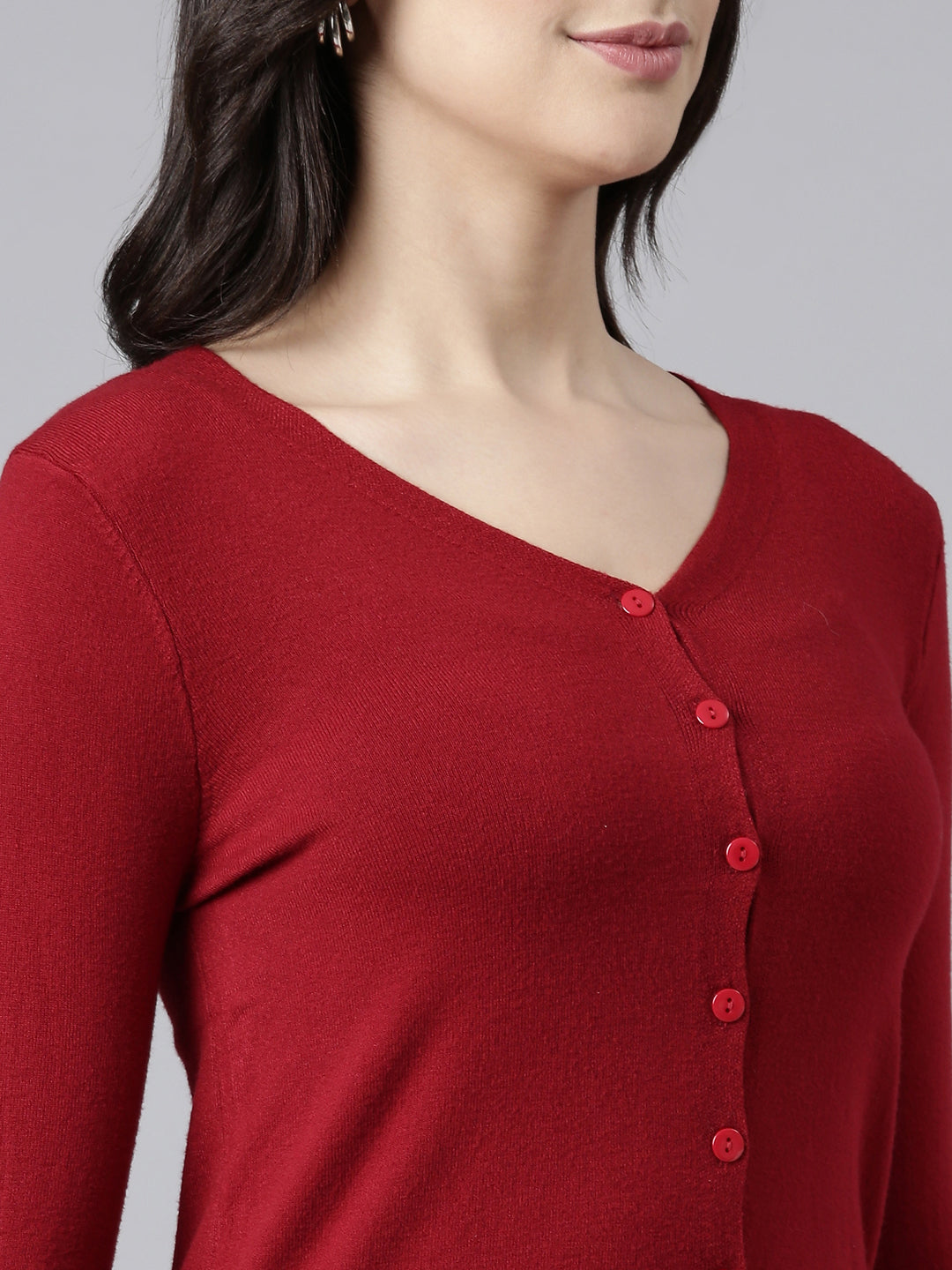 Women's Solid Maroon Cardigan