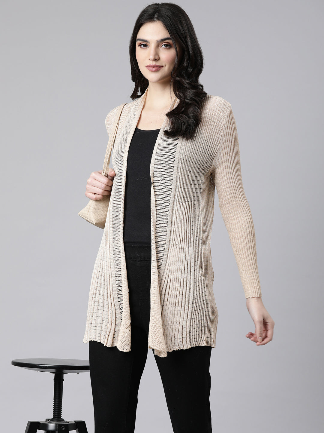 Women's Self Design Beige Shrug