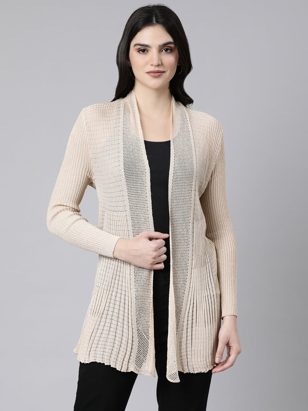 Women's Self Design Beige Shrug
