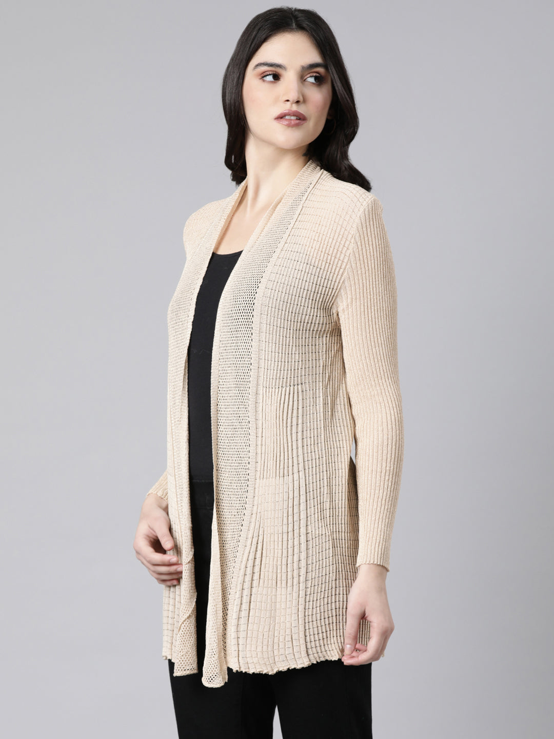 Women's Self Design Beige Shrug