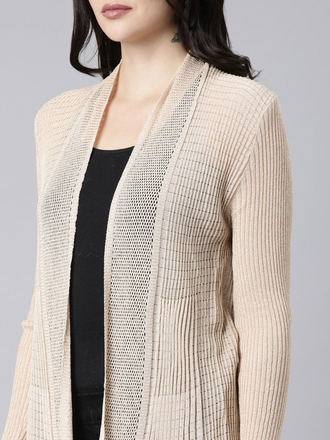 Women's Self Design Beige Shrug