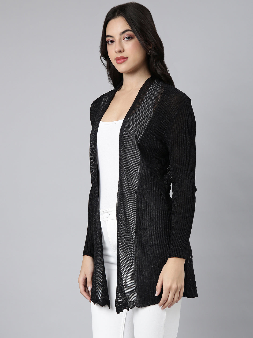 Shop Women's Self Design Black Shrug Showoffff