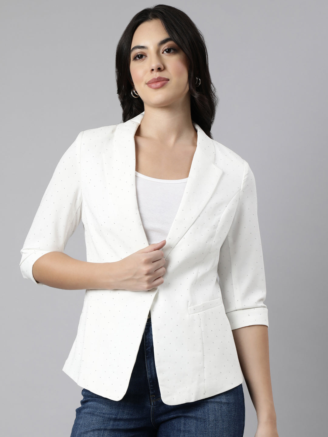 Women Off White Single-Breasted Blazer