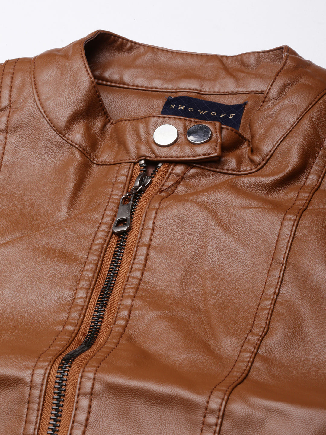 Women Solid Brown Biker Jacket