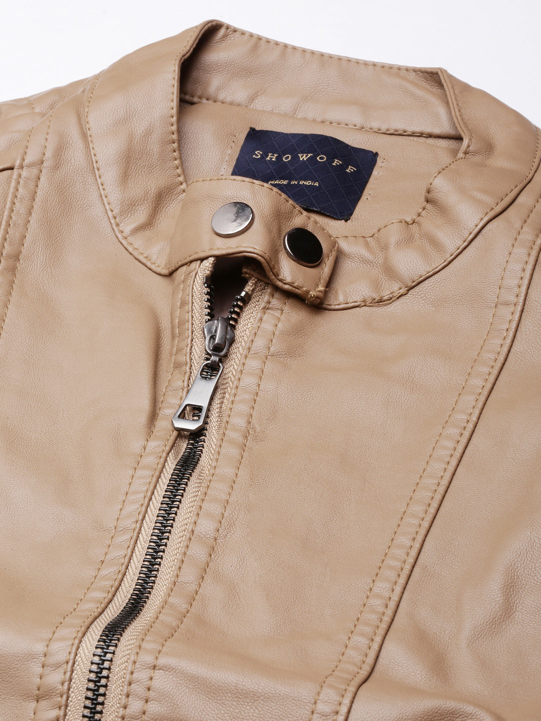 Women Solid Camel Brown Biker Jacket