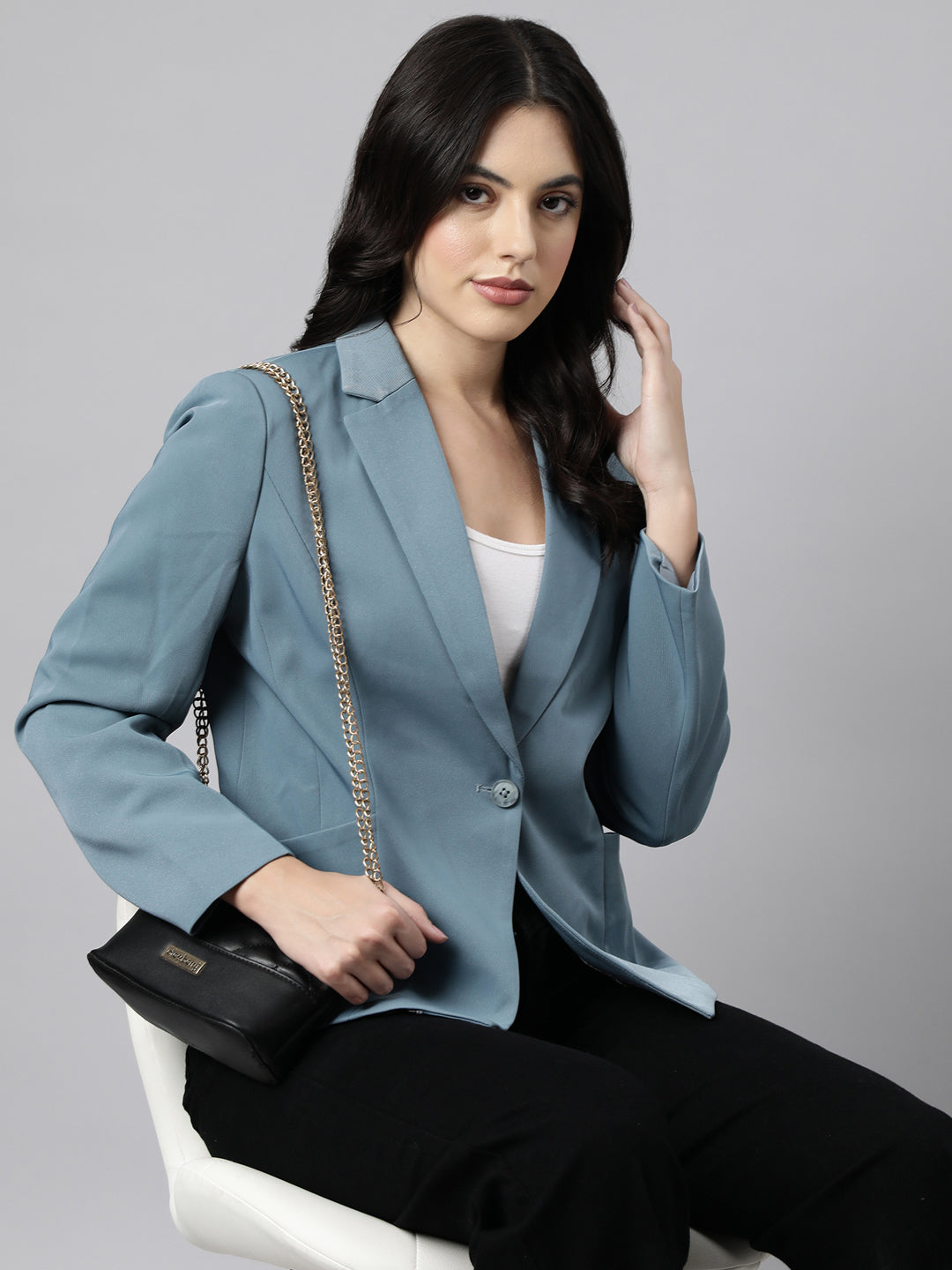 Women's Sea Green Single-Breasted Blazer