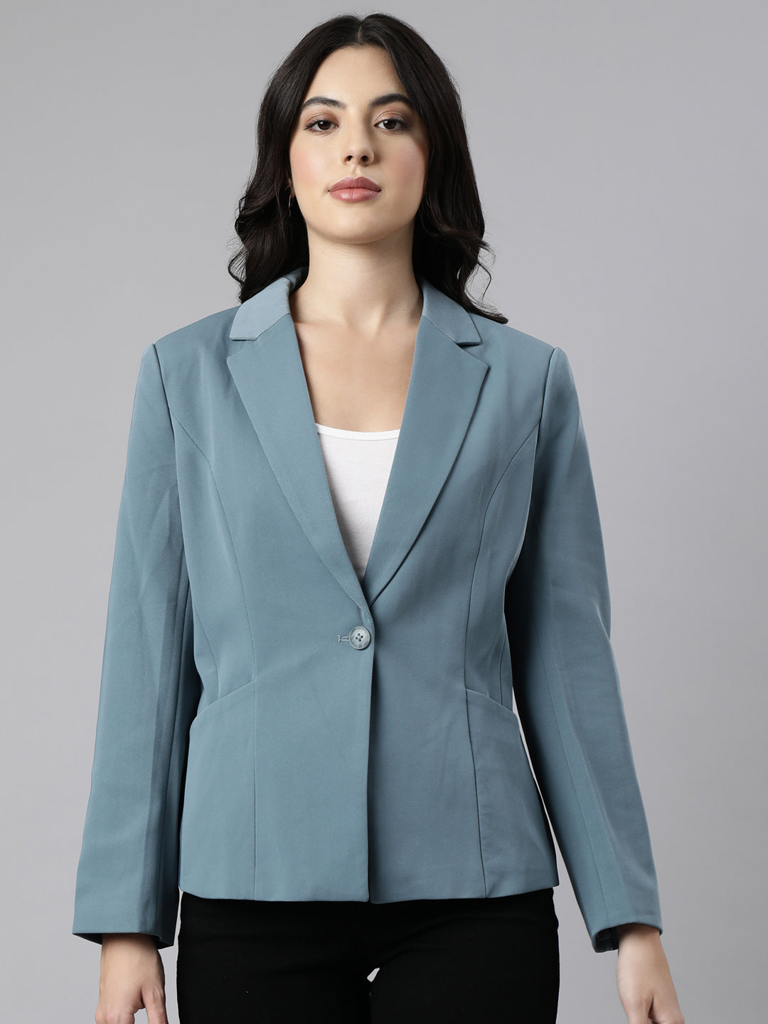 Women's Sea Green Single-Breasted Blazer