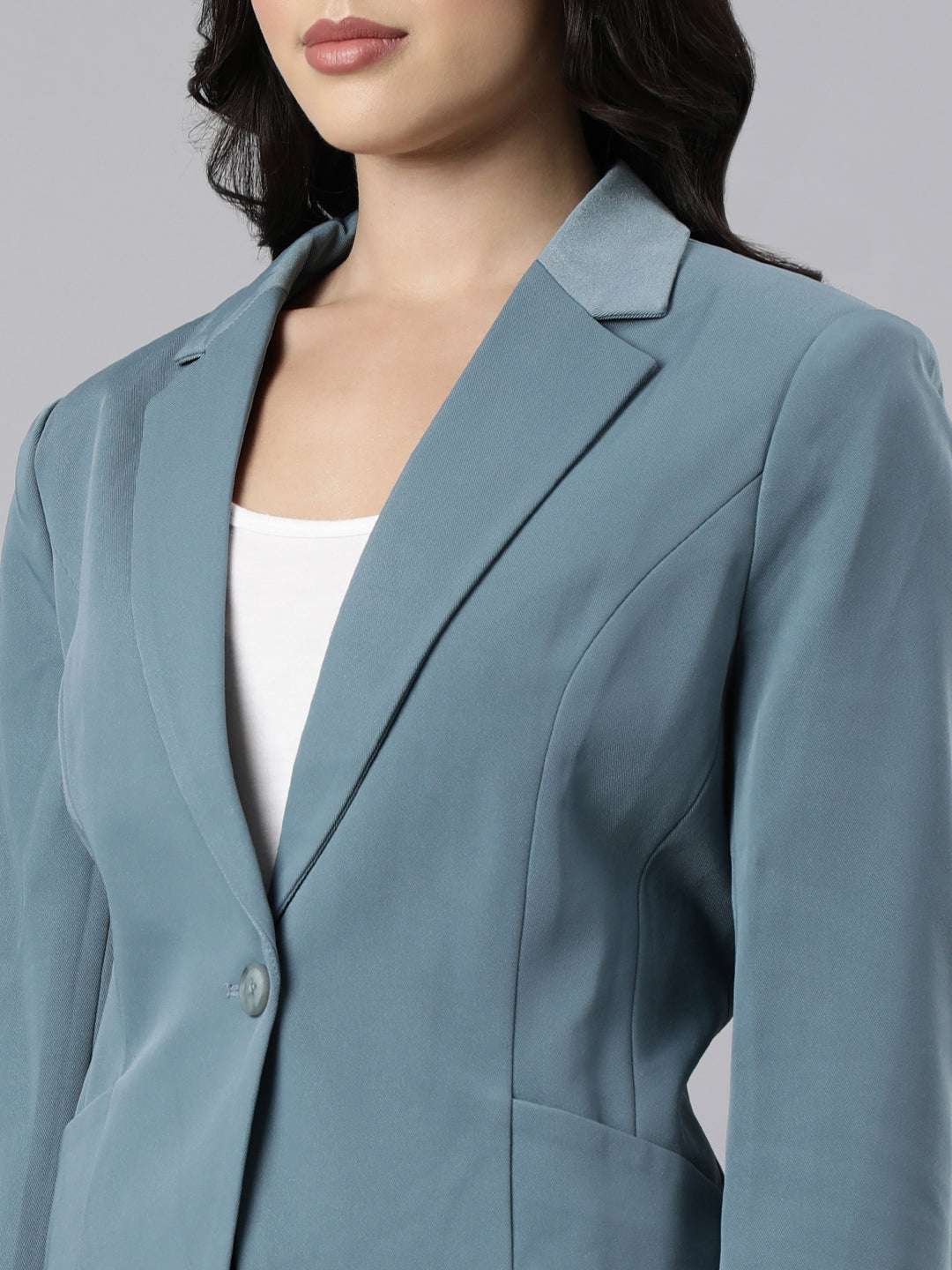 Women's Sea Green Single-Breasted Blazer