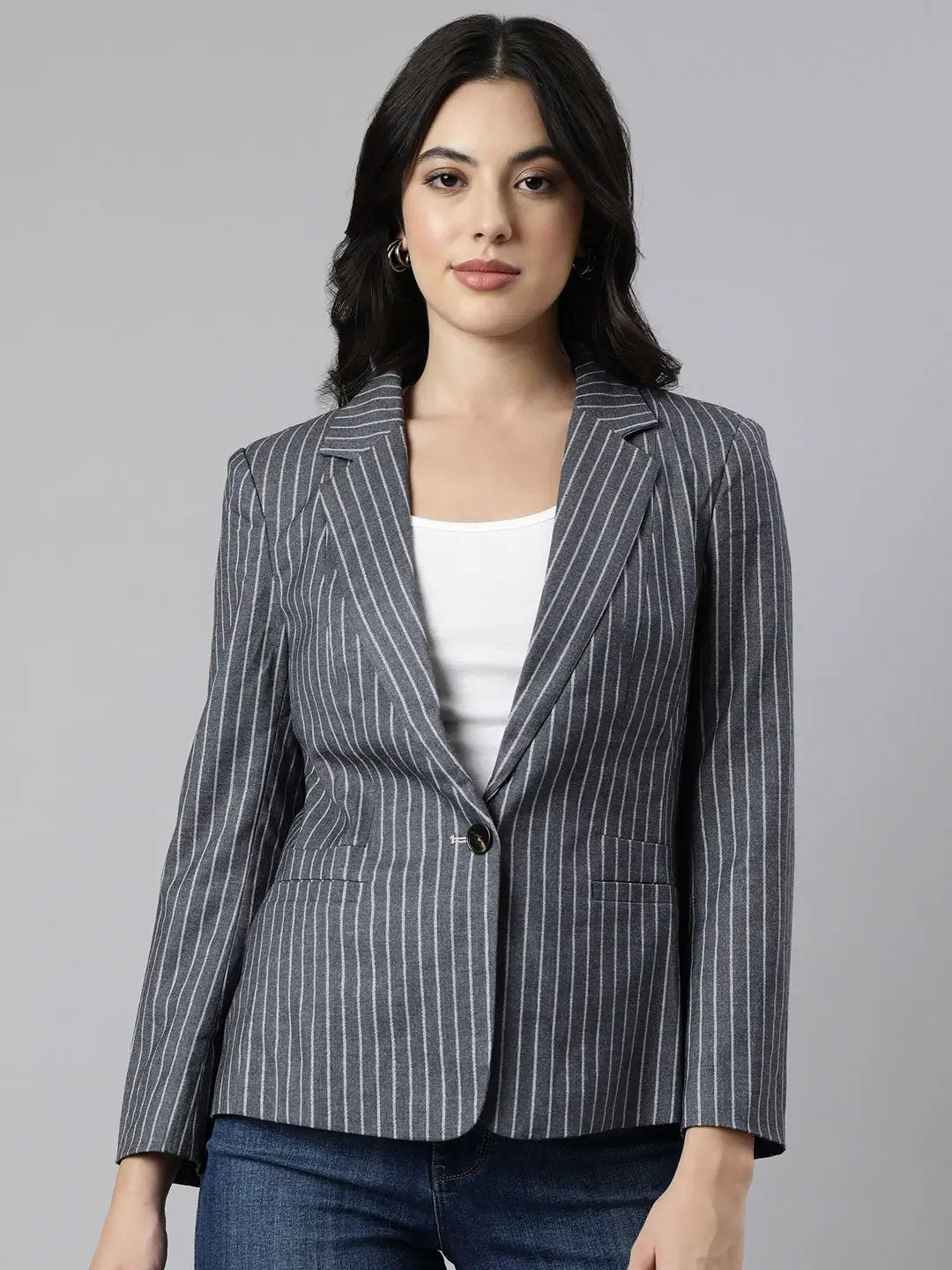 Women's Grey Single-Breasted Blazer