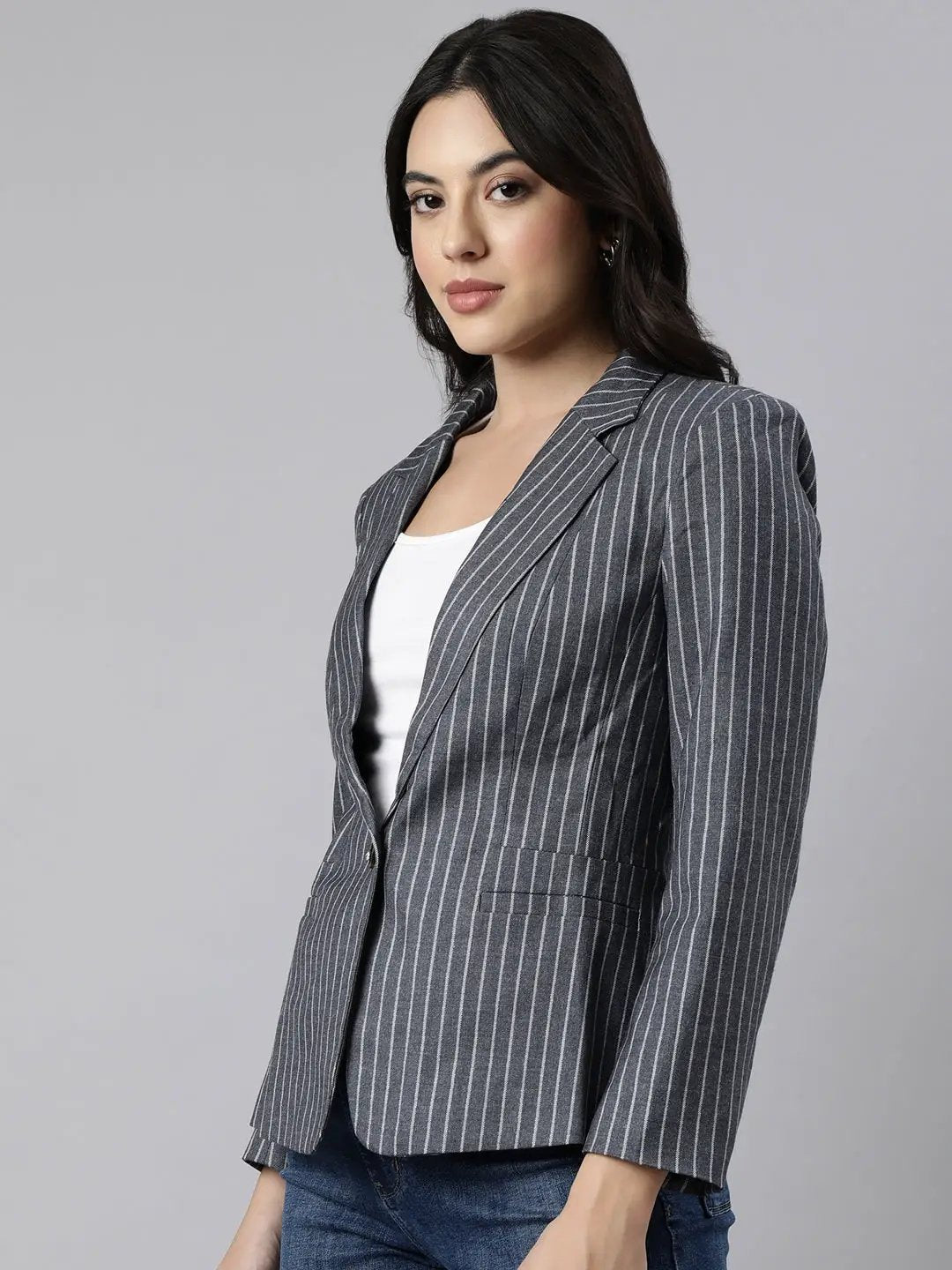 Women's Grey Single-Breasted Blazer