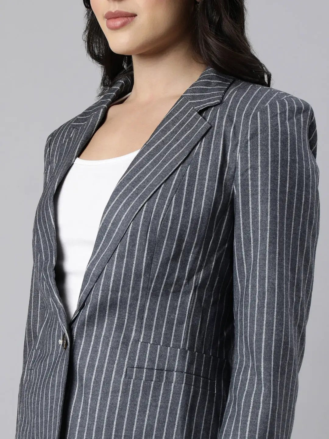 Women's Grey Single-Breasted Blazer