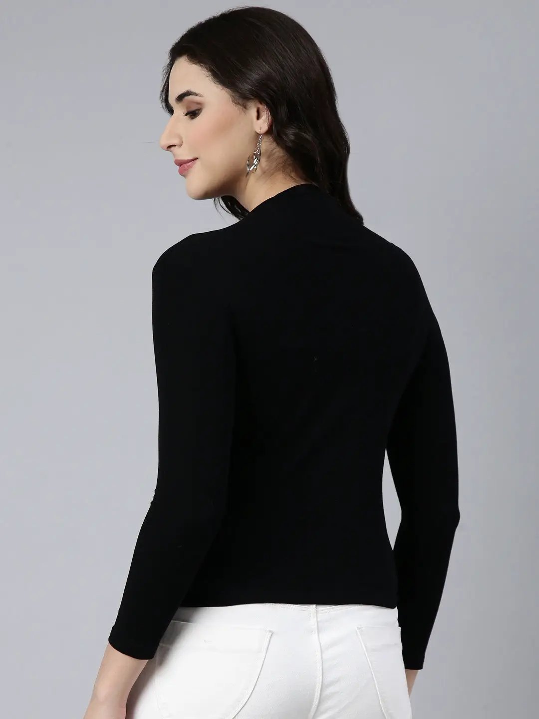 Women's Black High Neck Long Sleeves Top
