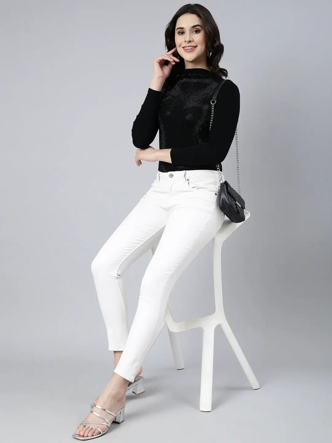 Women's Black High Neck Long Sleeves Top