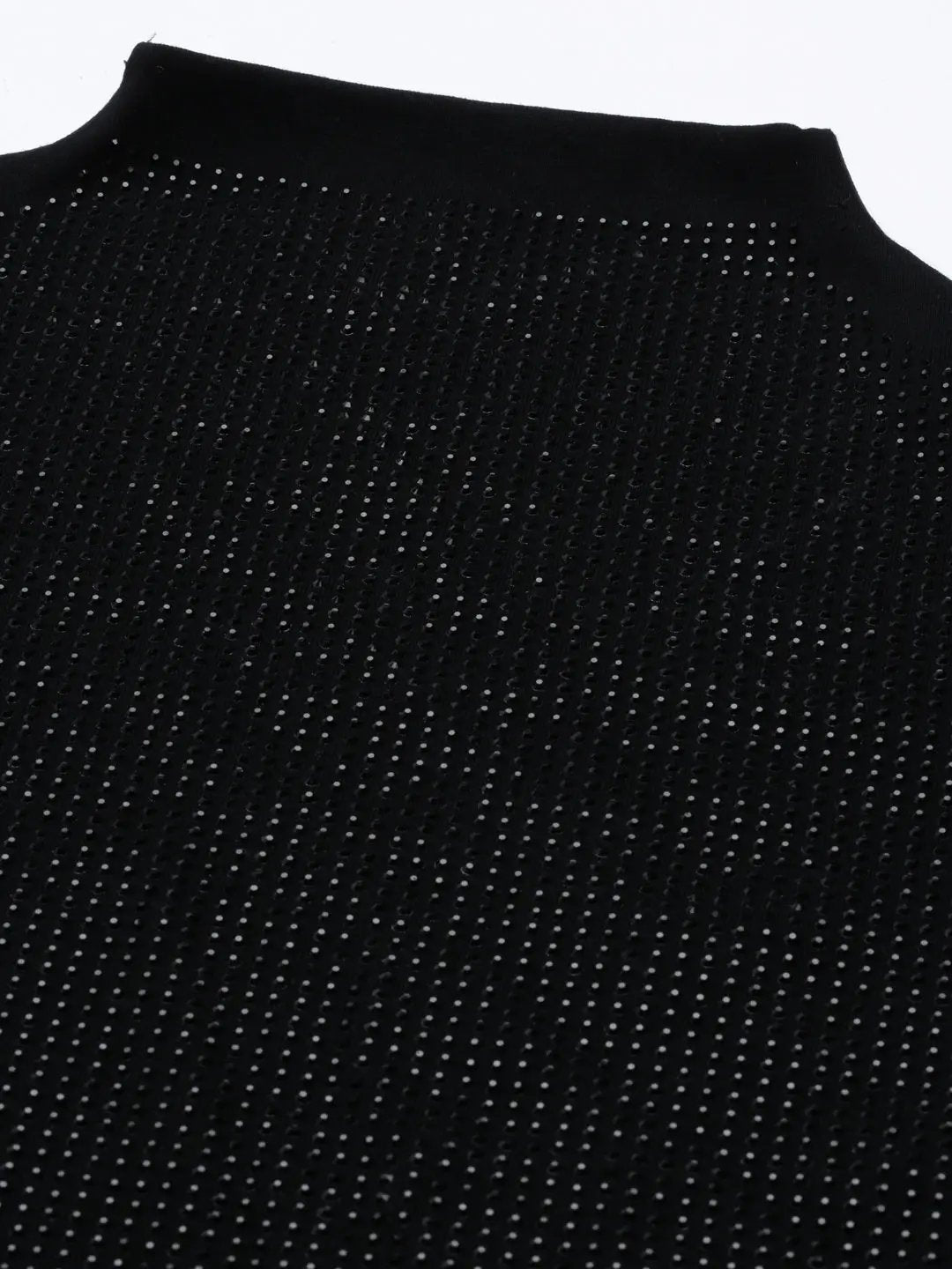 Women's Black High Neck Long Sleeves Top