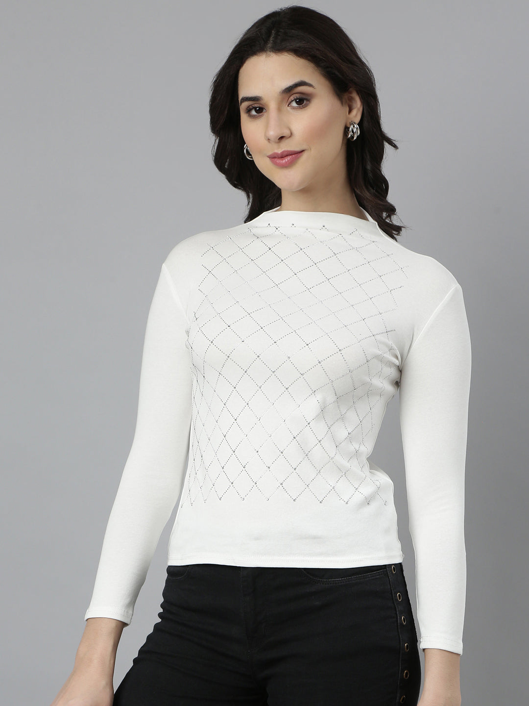 Women Solid Off White Top