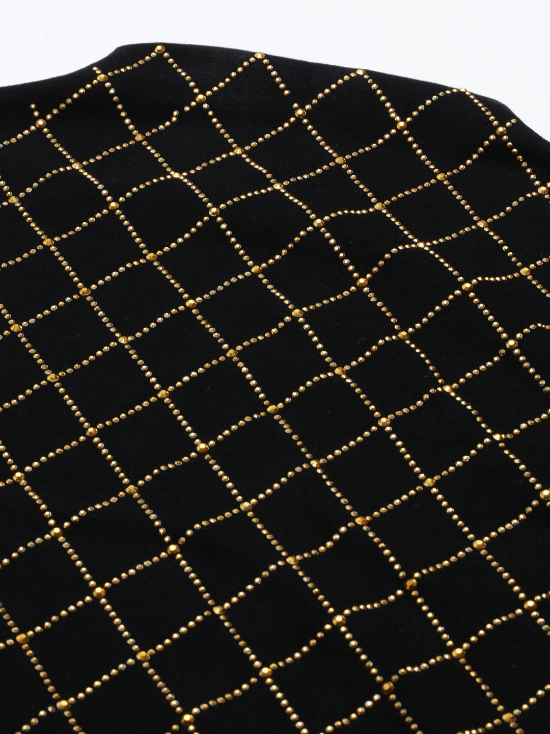 Women's Black Checked High Neck Studded Regular Top