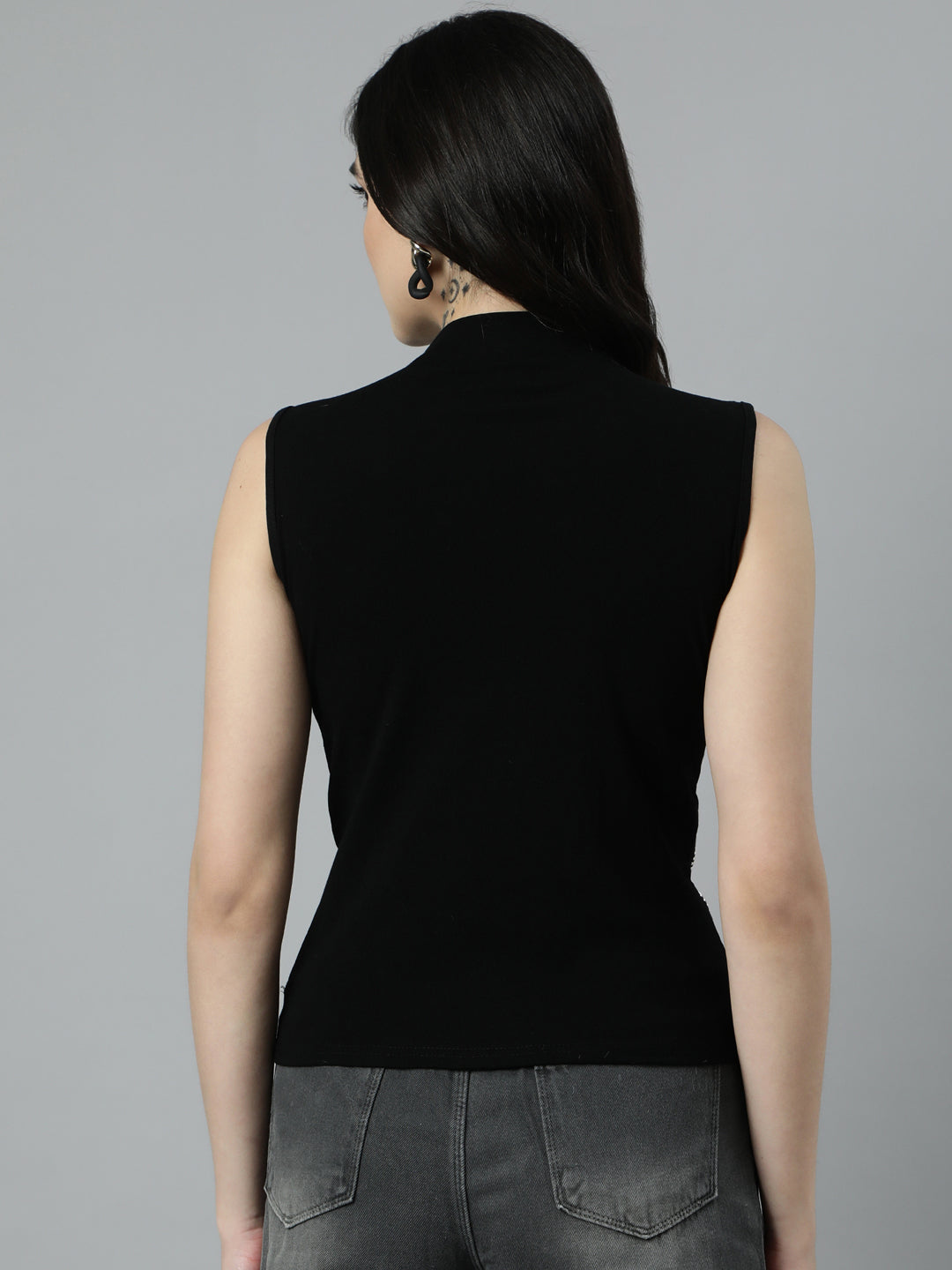 Women Solid Black Top